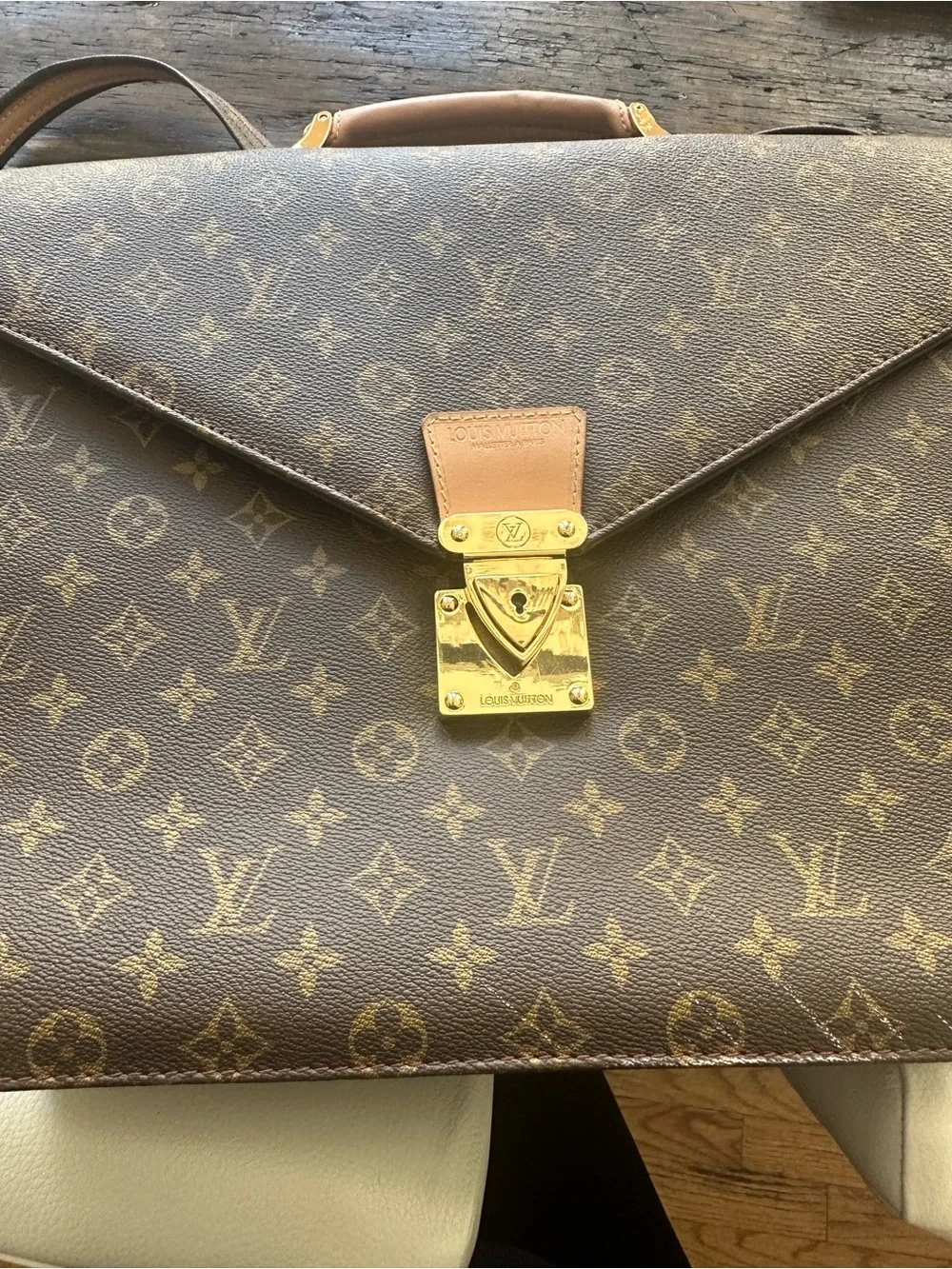 Classic Monogram Canvas Briefcase with Tan Leather Trim